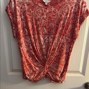 Lucky Brand Red and White Paisley Twist Blouse